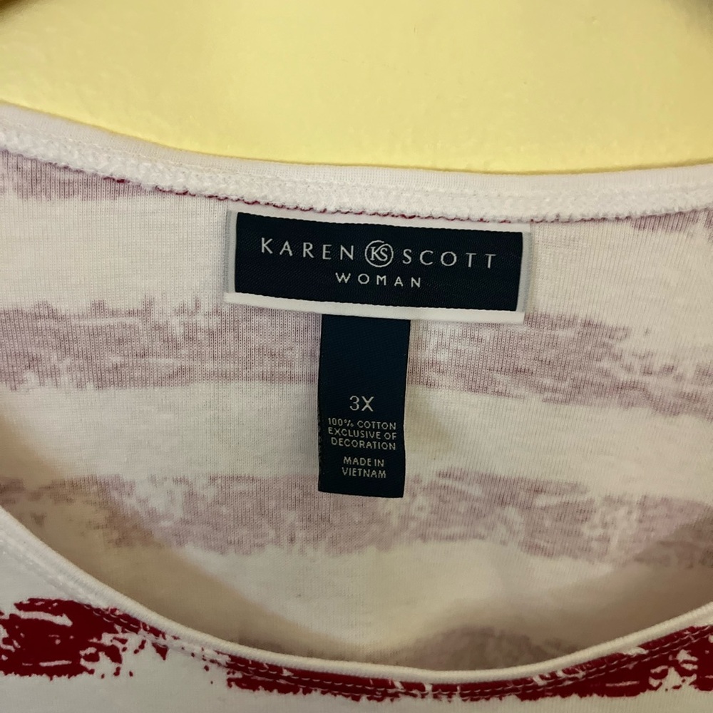 Karen Scott Striped Tee with Rhinestone Star Accents Size 3X NWT - Picture 7 of 7